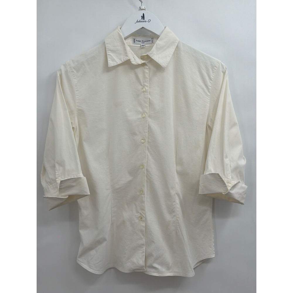 Anne Fontaine Paris Womens Off White 3/4 Sleeve Button Front Blouse Sz 2 France